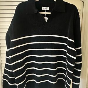 Saturdays New York City Black and White V-Neck Sweater